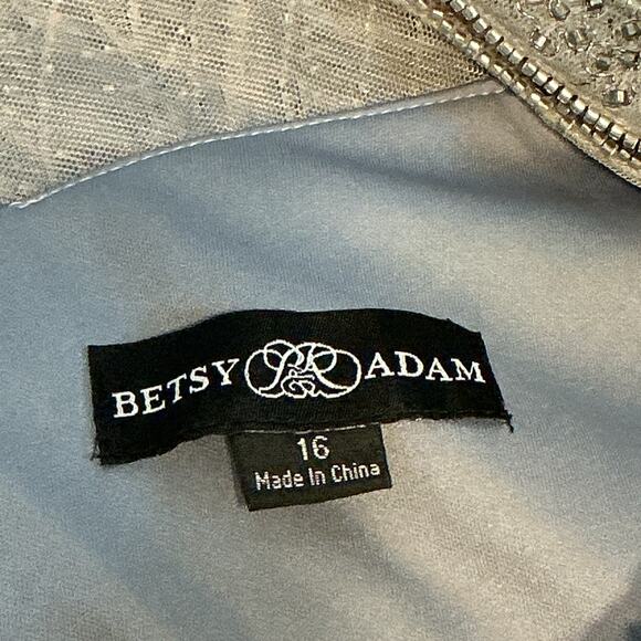 Betsy & Adam Metallic Beaded Chiffon Long Evening Gown Grey Women Size 16 NWT - Picture 8 of 13